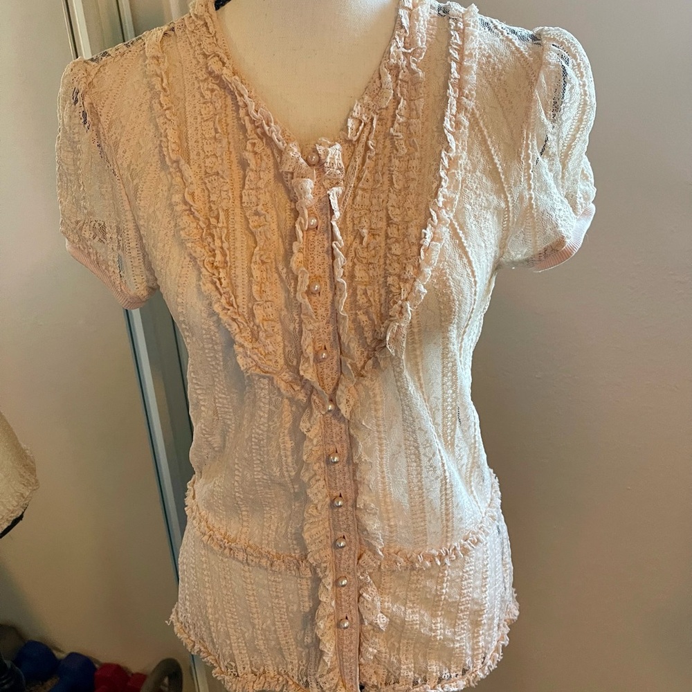 Tara Jarmon Pink Ruffle Blouse